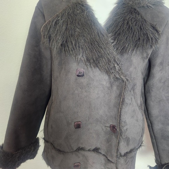Y2k‎ Penny Lane Faux Fur trimmed coat Dark Brown XL Retro Bohemian - Picture 3 of 9